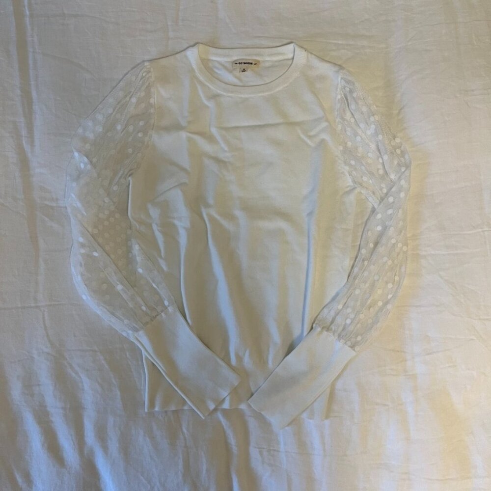 White Sweater w/Sheer Sleeves